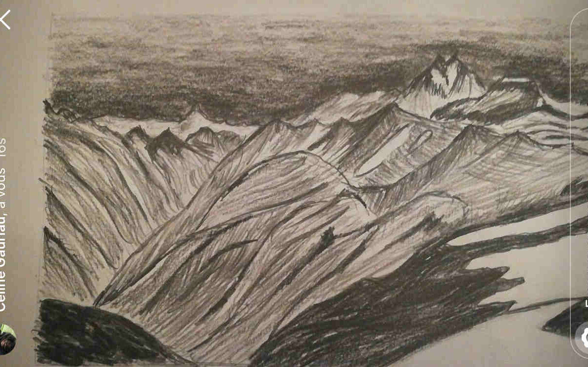 Le PAON - Cours de dessin en ligne - Céline dessin montagnes paysage crayon