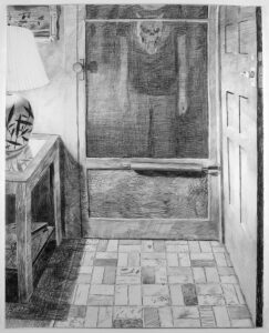 Composition avec le cadre d'une porte