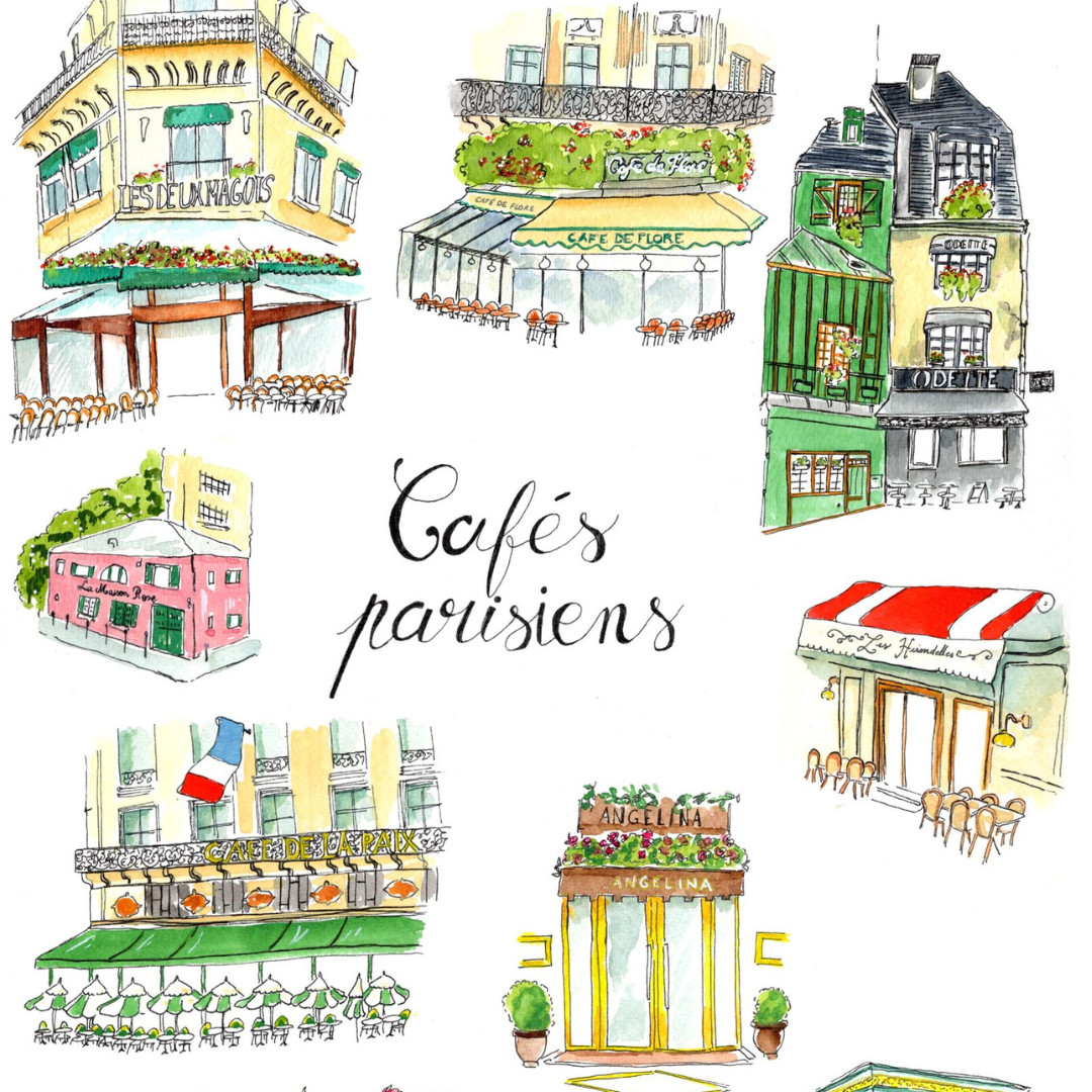 Illustration cafés parisiens